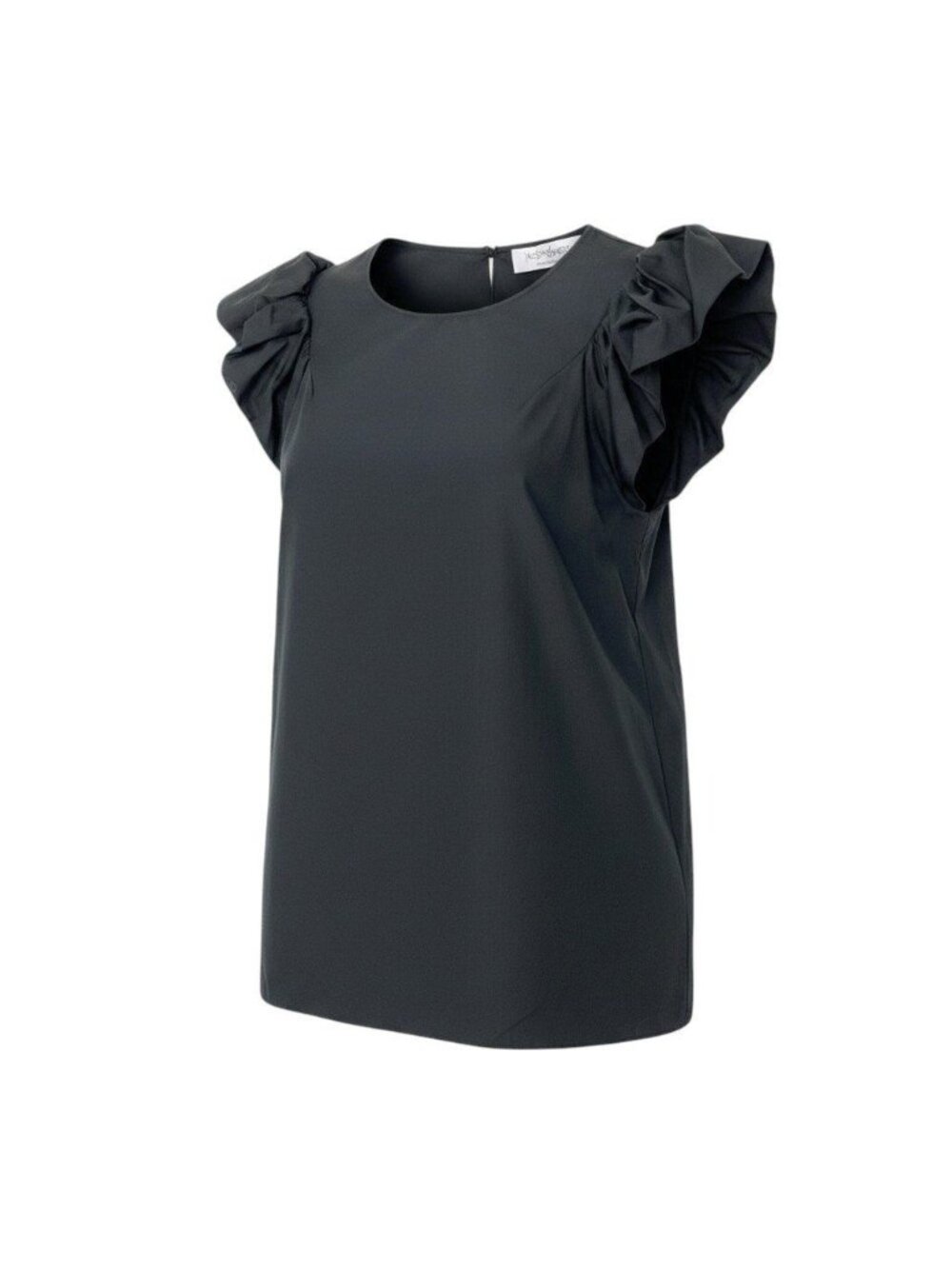 Saint Laurent French Sleeve Blouse Top Ruffles Black Cotton